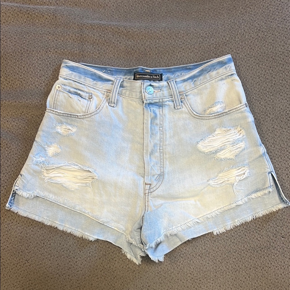 Abercrombie & Fitch Blue Jean Shorts High-Waisted Distressed